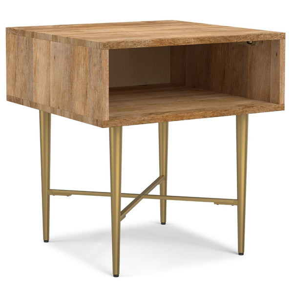 English Elm Fallon Solid Mango Wood End Table with Gold Iron Base for Living Room Bedroom B136P420277