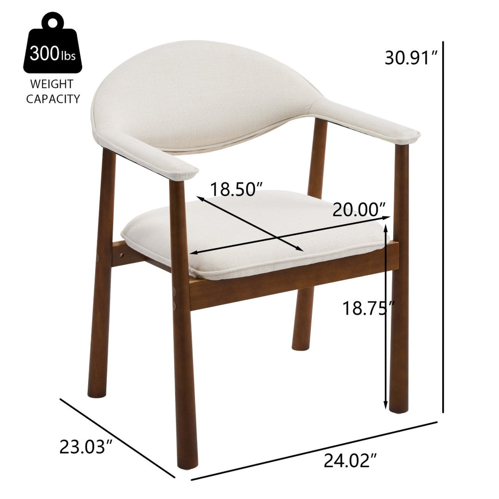 English Elm Modern Rubberwood Dining Chair Set Sculptural Curved Back Upholstered Seat Walnut Frame Beige,Walnut N768P391165W