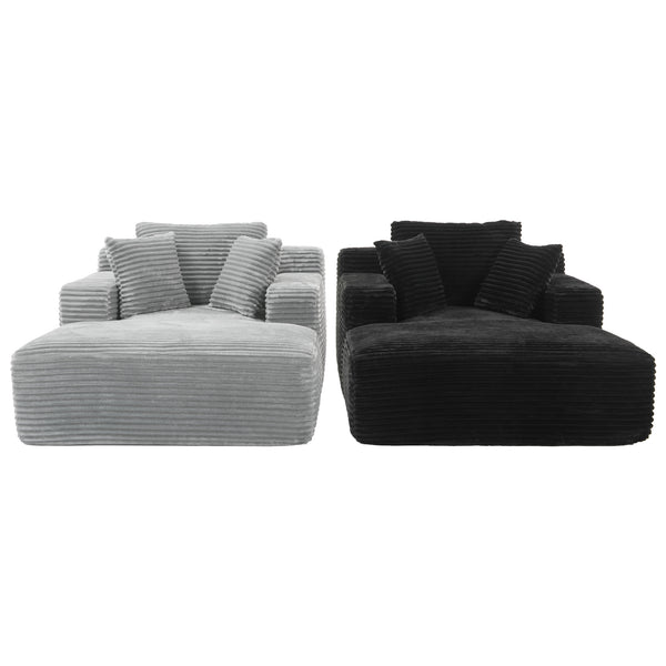 English Elm Full- Corduroy Chaise Lounge Sofa Bed 48.8" Deep Seating Modern Sleeper with Plush Pillows Black N719P288545B