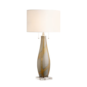 Crestview Collection 33.5"H Glass Table Lamp - Elegant Amber & Gray Design, Crystal Base, White Shade & Twin Pull Chains   Cvabs2376