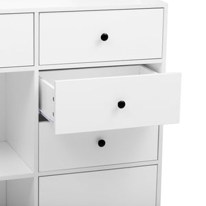 English Elm Elegant Scandinavian Buffet Cabinet with Drawers, 96x40x98cm Beige/White, Durable E1 MDF, Silent Rails, Modular Storage W2761P230538