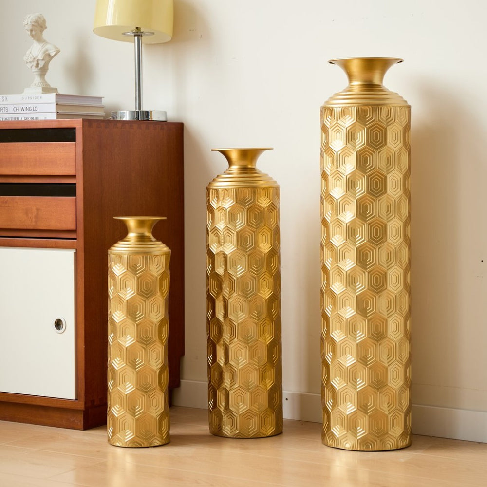 English Elm 39.4" Handcrafted Rattan-textured Pvc Tall Floor Vase Boho Entryway Sculptural Accent Gold W2796P446239