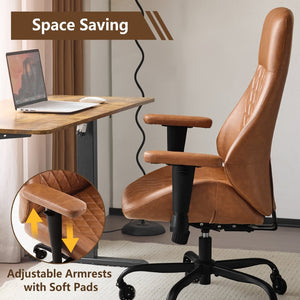 English Elm Leather Executive Desk Chair with Lumbar Support Flip Armrests and Swivel Base T5339P435829