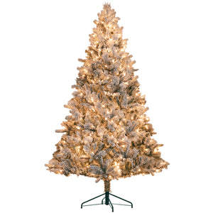 English Elm Homcom 7.5 Ft Snow Flocked Christmas Tree With 500 Warm Lights, Lifelike Hinged Design For Holidays W2225P249672