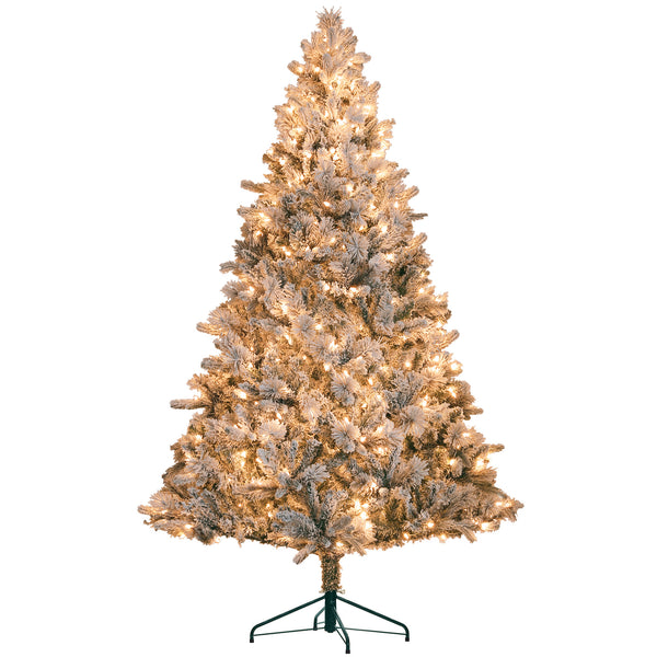 English Elm Homcom 7.5 Ft Snow Flocked Christmas Tree With 500 Warm Lights, Lifelike Hinged Design For Holidays W2225P249672