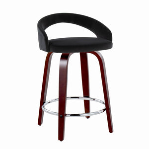 English Elm Fixed-height Swivel Counterstools Mahogany Wood Chrome Footrest Velvet Seat Set of 2 Black B202S01761