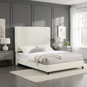 English Elm Queen Upholstered Panel Bed with Tufted Headboard, Modern Luxury Platform Frame, Easy Assembly White B108P160258