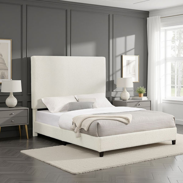 English Elm Queen Upholstered Panel Bed with Tufted Headboard, Modern Luxury Platform Frame, Easy Assembly White B108P160258