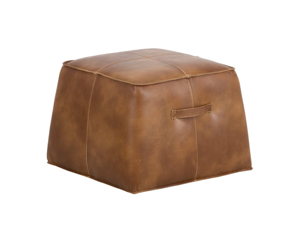 Sunpan Aspen Ottoman - Stylish Faux Leather Cube with Decorative Handle for Modern Spaces, 21" Square Tobacco Tan