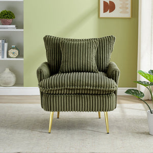 English Elm 30.31 Modern Corduroy Single Chair Sofa with Sponge Cushion, Solid Wood Frame & White Metal Legs Green W1278P360536