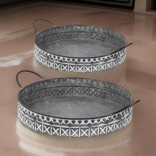 English Elm 18, 20 Inch Galvanized Iron Round Tray Set Farmhouse Serving Platters with Handles B056P416874
