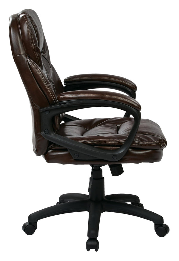 OSP Home Furnishings Faux Leather Executive Office Chair with Lumbar Support and Ergonomic Tilt Control Chocolate FL660-U2