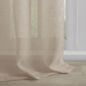 English Elm Floral Tab Top Curtain Panel - Semi-Sheer Faux Linen With Removable Floral Pins For Custom Style B03598264