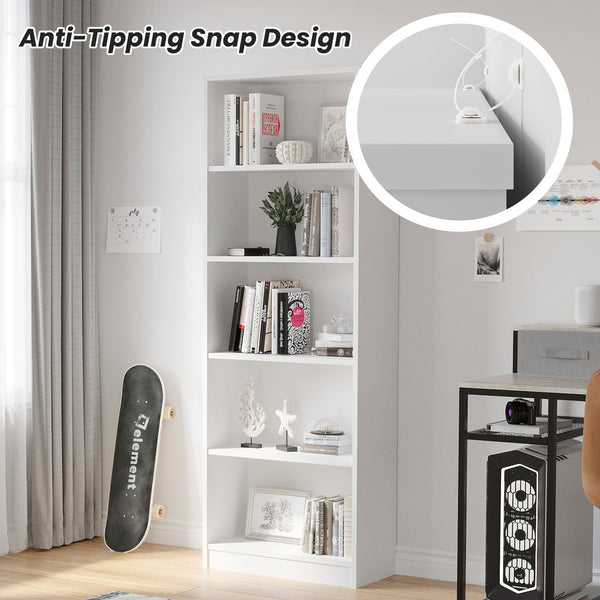 English Elm Bookcase Durable 3-Shelf Wood Freestanding Bookcase with Adjustable Shelves for Home Office Storage White T3623P381109