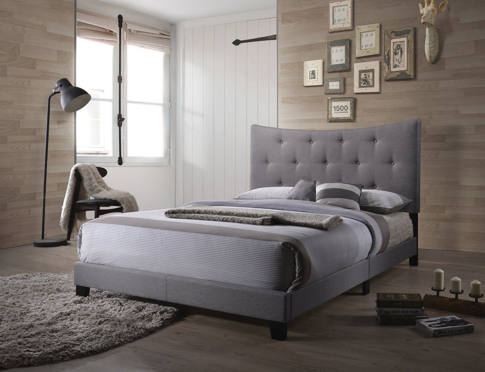 English Elm Grey Queen Bed Tufted Headboard Panel Frame with Sturdy Slat Support, Box Spring Ready, Durable Elegance B062P215515