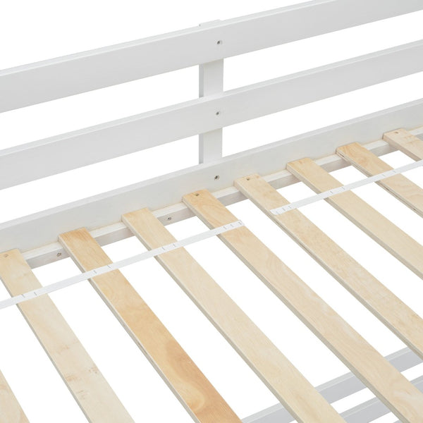 English Elm Twin Over Full Bunk Bed Solid Pine Frame with Built-in Slide and Storage Staircase White W504S00290