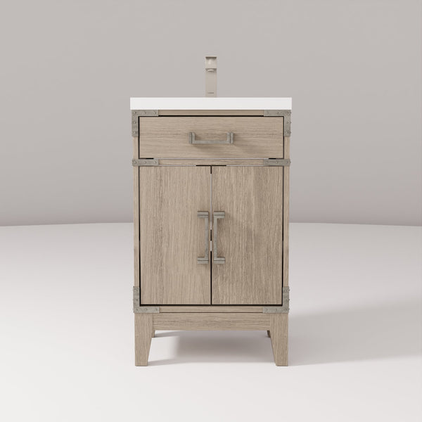 English Elm Grey Oak Single Bath Vanity With Acrylic Top & Faucet Set - Stylish Storage For Compact Spaces B2731P259737