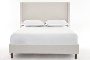 English Elm Harper Wingback King Bed Ivory Canvas Upholstery Walnut Feet Architectural Bedroom B191P450000