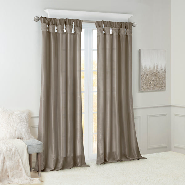 JLA Home Madison Park - Twist Linen-Look Faux Silk Curtain Panel with Lining, Twist-Top Drapes for Privacy & Luxe Sheen Pewter MP40-1299