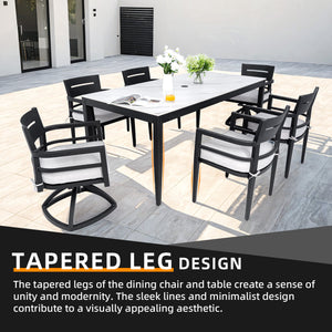 English Elm Modern 7Pc Outdoor Aluminum Dining Set - Sleek Marble-Top Table, 4 Chairs & 2 Swivel Rockers Included W1886S00018