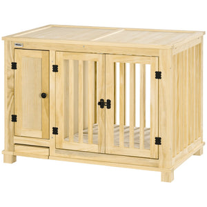 English Elm Pawhut Stylish Wood Dog Crate End Table With Hidden Food Bowl, Cushioned Top & Secure Double Doors W2225P217152-GIGA