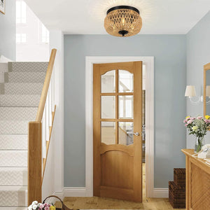 English Elm 3-Lights Woven Rattan Flush Mount Ceiling Light, Hand-Woven Cage Shade, Eco-Friendly Boho Fixture W2738P185409