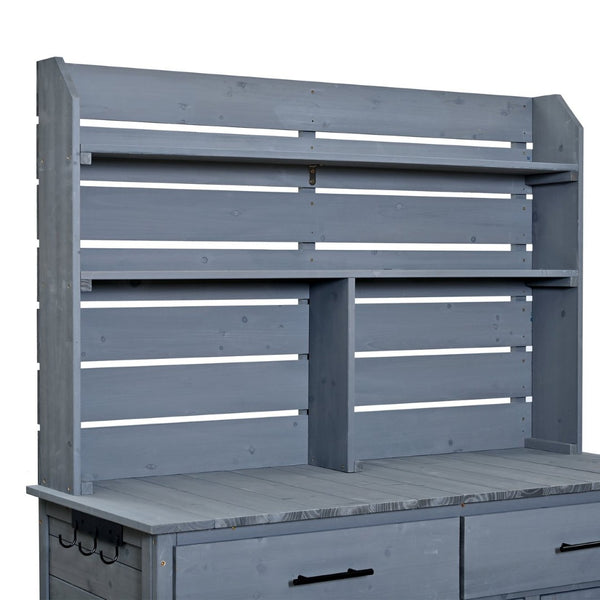 English Elm (assembly Video) Topmax Solid Fir Outdoor Potting Bench Grill Cart with Hutch Storage Gray N717P404333E