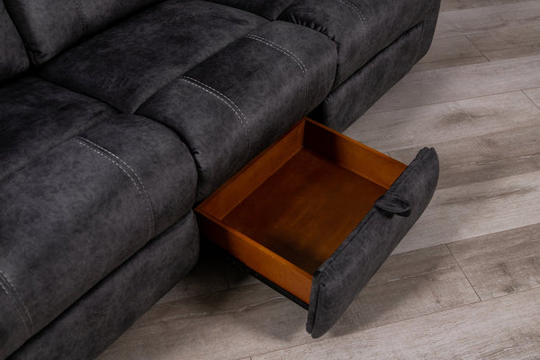 English Elm SONET Domino Upholstered Microfiber Sofa with Drop-Down Table and Pull-Out Storage Drawer for Comfort Gray 80.1 L x 30.3 W x 26 H B201P216046