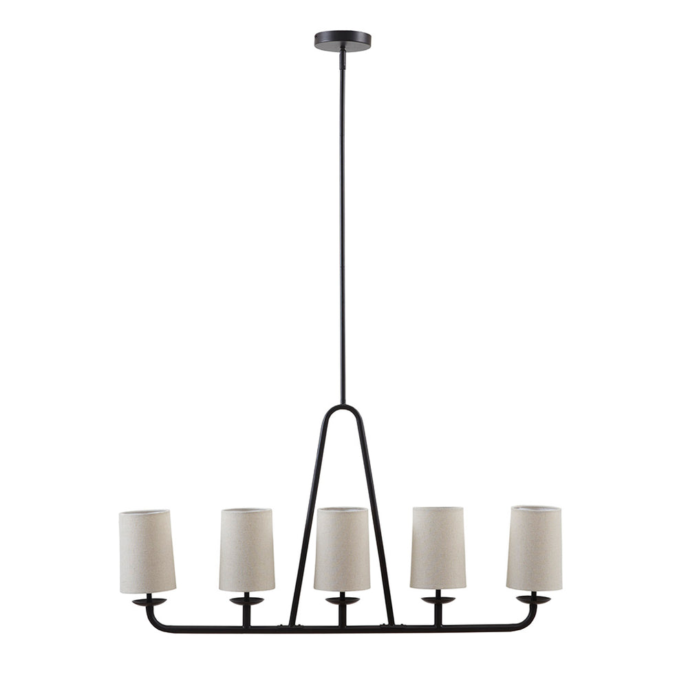 JLA Home INK+IVY - 5-Light Serenitie Linear Chandelier in Oil-Rubbed Bronze with Tapered Drum Shades, Adjustable Height, Farmhouse Elegance II150-0149