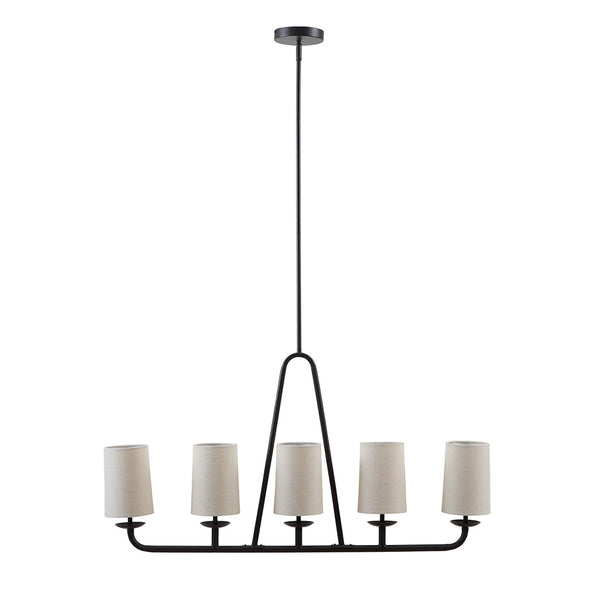 JLA Home INK+IVY - 5-Light Serenitie Linear Chandelier in Oil-Rubbed Bronze with Tapered Drum Shades, Adjustable Height, Farmhouse Elegance II150-0149