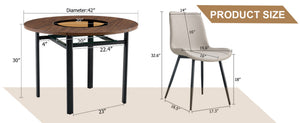 English Elm Table Set 42 Inch Round Wood Grain Glass Inlay with Six Tech-fabric Dining Chairs Brown+Black,Light Gray W1151S04484