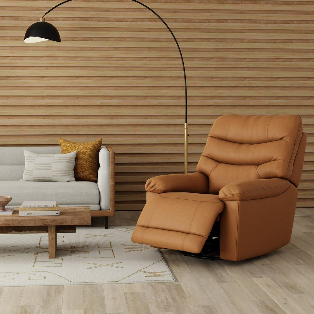English Elm Global Home Swivel Glider Recliner In Oslo Antelope - Luxurious Leather, Smooth Motion & Comfort B339P333948
