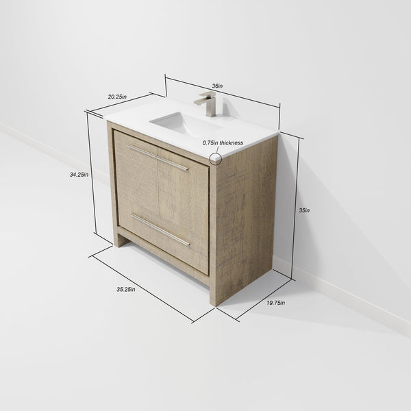 English Elm Lafarre Rustic Acacia 36" Bath Vanity w/ White Quartz Top, Gun Metal Faucet, Soft-Close Storage B2731P337003