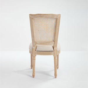 English Elm French Country Dining Chairs Set Of 2 - Upholstered Natural Rattan Back, Vintage Charm For Any Space W3426P324546