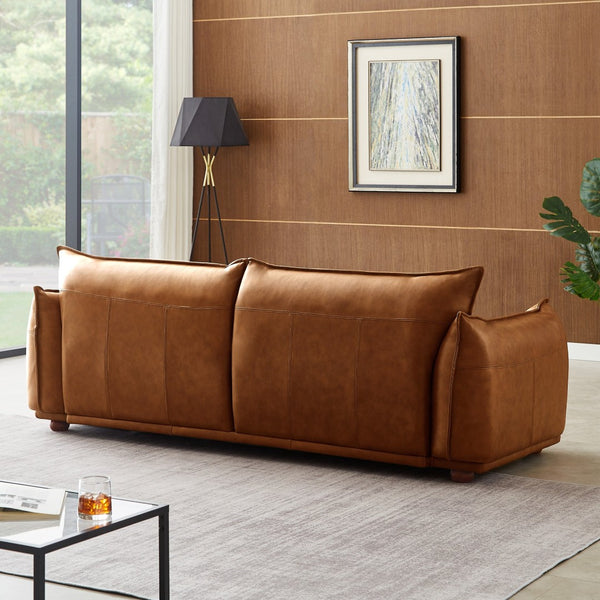 English Elm Ava Italian Leather Channel Tufted Sofa with Gold Legs for Modern Living Rooms B183P231996