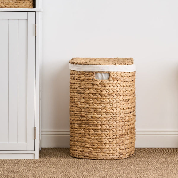 English Elm Judas Handwoven Water Hyacinth Oval Hamper Sustainable Natural Laundry Storage B093P429641