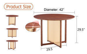 English Elm Chinese Solid Wood Round Table - Rustic Walnut Finish With Imitation Rattan | Versatile & Easy Assembly! W1151P154828