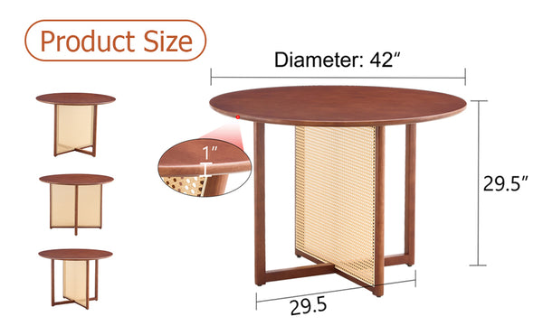 English Elm Chinese Solid Wood Round Table - Rustic Walnut Finish With Imitation Rattan | Versatile & Easy Assembly! W1151P154828