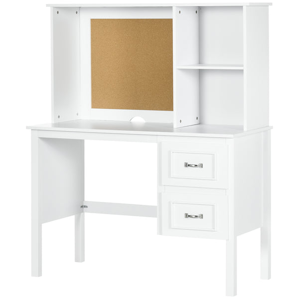 English Elm HOMCOM Modern White Computer Desk with Deep Drawers, Shelves & Corkboard Backwall for Office Organizing W2225P229688