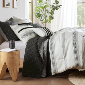English Elm 7 Stripe Comforter and Quilt Set Full/Queen - Soft Microfiber, Reversible Coverlet, Quilted Shams & Pillow Multicolor 23.23 L x 19.68 W x 11.22 H B035P280390