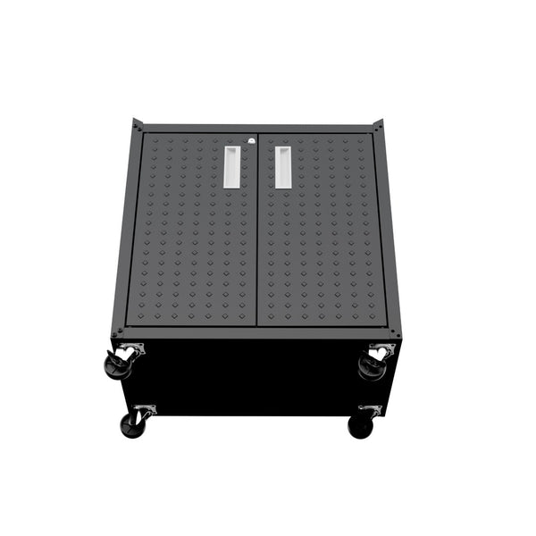 English Elm Rolling Metal Garage Cabinet with Locking Doors Diamond Texture Industrial Storage Charcoal Grey B365P398225