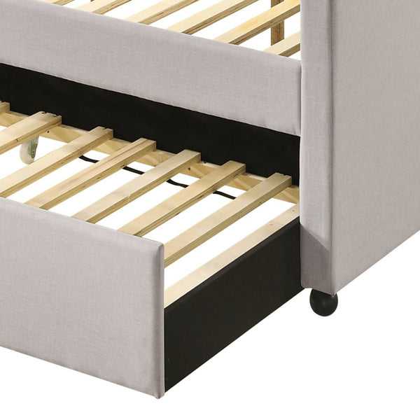 English Elm Lianna Upholstered Button-Tufted Full Daybed with Roll-Out Twin Trundle, Solid Wood Legs, Chic Design Fog 86.13 L x 17.88 W x 5.13 H B2726S00501