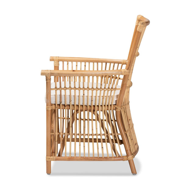 English Elm Modern Rattan Openwork Armchair with White Upholstered Cushion for Bohemian Living B2750P420343