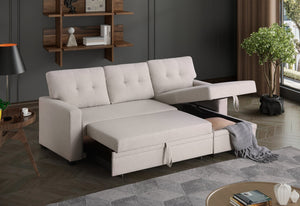English Elm Convertible Upholstered Sectional Sofa with Pull-out Chaise Sleeper and Storage Beige B2730S00005