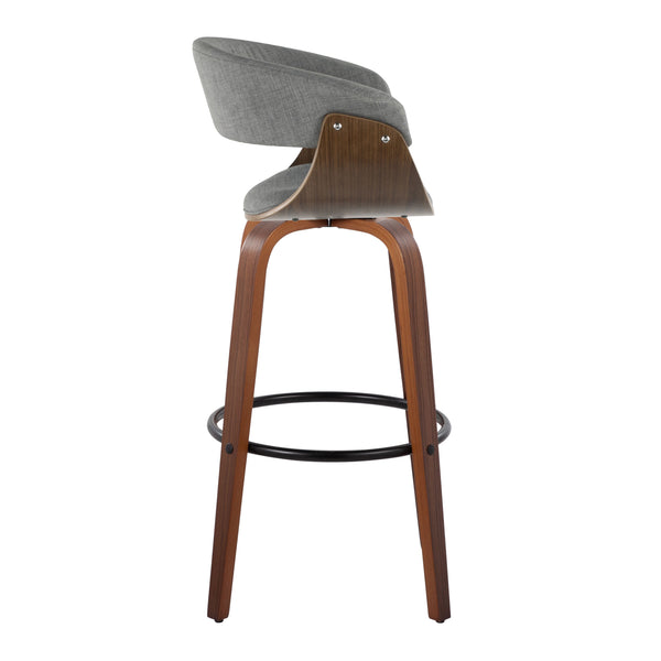 English Elm Vintage Mid-Century 30" Barstool Set with Swivel, Walnut Bentwood Legs & Cushioned Backrest Appeal Grey B202S00724
