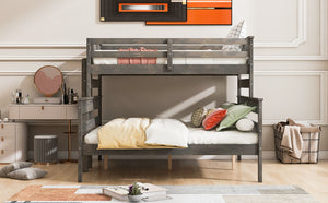English Elm Wood Twin Xl Over Queen Bunk Bed In Gray - Stylish Space-Saving Solution For Kids & Guests! GX000446AAE-1-GIGA