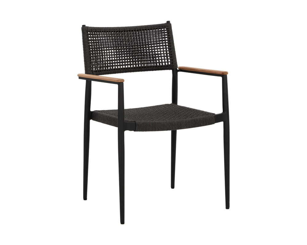 Sunpan Nava Stackable Dining Armchair Set – Elegant Teak and Aluminum Design for Indoor or Outdoor Spaces Black