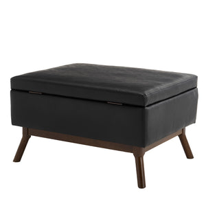 English Elm Mid-century square storage bench with solid wood frame, microfiber upholstery, versatile ottoman seat and tabletop functionality for living room and entryway appeal Black PU W1539P269659