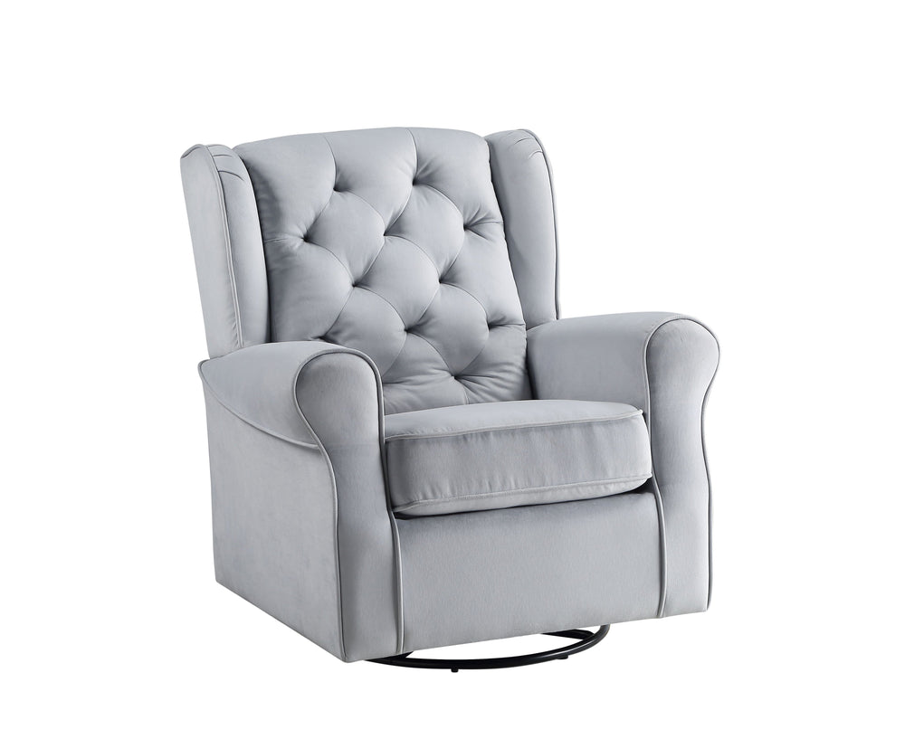 English Elm Zeger Gray Fabric Glider Chair with Swivel, Plush Upholstery, Nail-Head Detail & Side Pocket Options B2726P242563