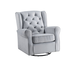 English Elm Zeger Gray Fabric Glider Chair with Swivel, Plush Upholstery, Nail-Head Detail & Side Pocket Options B2726P242563